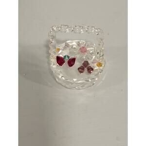 Miniature Crystal Basket w/embellishments Red Hearts Flower Handle 1inch